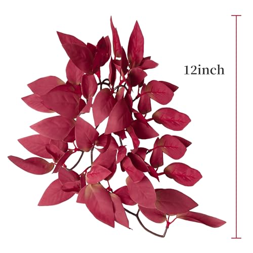 Aquarium Artificial Plant Reptiles Plants with Suction Cup for Terrarium Fish Tank Landscape Decoration Hanging Silk Red Leaves Plants - color: Apple Leaves, size: 12INCH