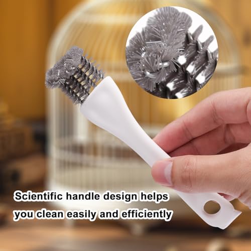 4pcs Bird Cage Cleaner with Long Handle, Stainless Steel Kennel Parakeet Bird Perches Remover Guinea Pig Cage Cleaning Brush Efficient Parrot Dropping Supplies for Budgie Cockatiel Small Pets