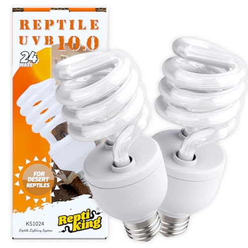 UVB Reptile Light, 2-Pack 10.0 24W UVB Bulbs, UVA UVB Reptile Light Bulb Lamp for Bearded Dragon, Tortoise, UV Bulbs for Desert Reptiles Tank Accessories