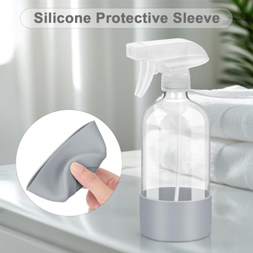 Worldgsb 2 Pack Glass Spray Bottles with Silicone Sleeve, 16 oz Empty Refillable Containers with Adjustable Spray Nozzles, Spray Bottles for Hair, Cleaning Solutions and Plants - color: Grey