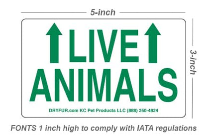 Live Animal Shipping Label Set of 5 (Waterproof, Reflective, Plastic & Paper) for Airline Travel, Includes Kennel Name Tag & Zipper Pouch