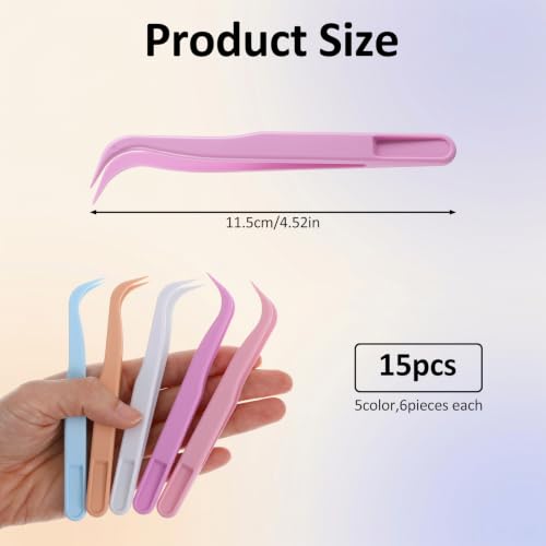 15Pcs Plastic Tweezers for Crafting, 4.5 Inch Sticker Tweezers for Dried Flowers, Rhinestone Tweezer for Jewelry Making, Beading Project