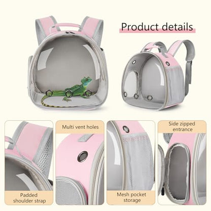 Bearded Dragon Carrier Backpack with Security Printing Harness Set, Reptile Lizard Travel Carrier (Pink, Mommy Harness) - color: Pink