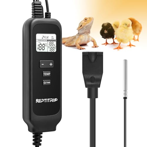 Reptile Thermostat with Timer Fuction & Temperature Probe, Dimmable Thermostat for Reptile Heat Lamp Heat Pad, PID Temperature Controller, Support ℉/℃, Memory Function (Model: PT02S) - color: Timer-temp Set