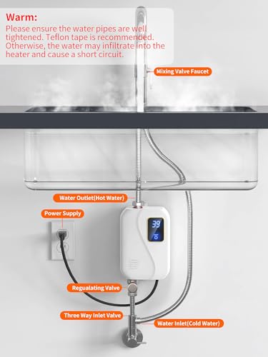 Electric Tankless Water Heater 110V 3000W, Under Sink Instant Hot Water Heater with Digital Display, Point of Use Portable Mini Heater for Kitchen Bathroom Sink