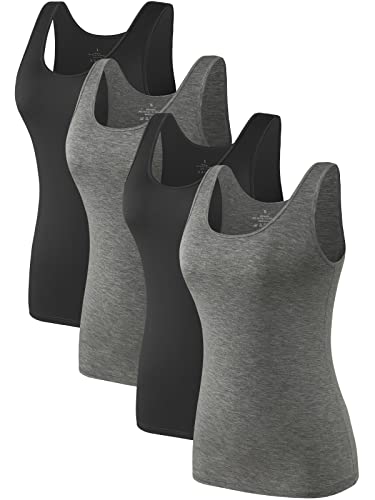 Air Curvey 4 Pack Tank Top for Women Basic Undershirt Tanks Sleeveless Casual Shirts Soft Seamless Layering Tops - color: 2-black Darkgray Black Darkgray, size: Small