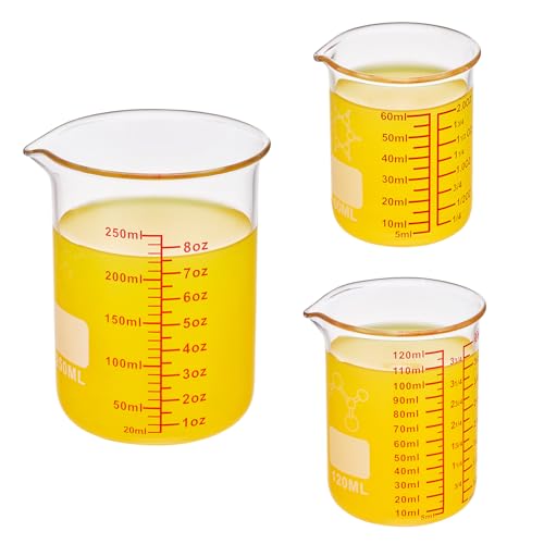 Ackers Mini Glass Measuring Beaker Set, Borosilicate, 2oz 4oz 8oz Measuring Cups - size: 60ml/120ml/250ml (2oz/4oz/8oz)