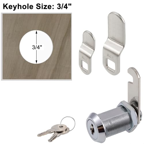 WOOCH Cabinet Cam Lock, 1-1/8 Inch Keyed Alike Cam Locks Secure File Drawer Door Mailbox Tool Box Dresser RV Cylinder Replacement Lock Hardware, Fits on 1" Max Panel Thickness (4 Pack) Chrome Finish - size: 1-1/8 Inch Offset