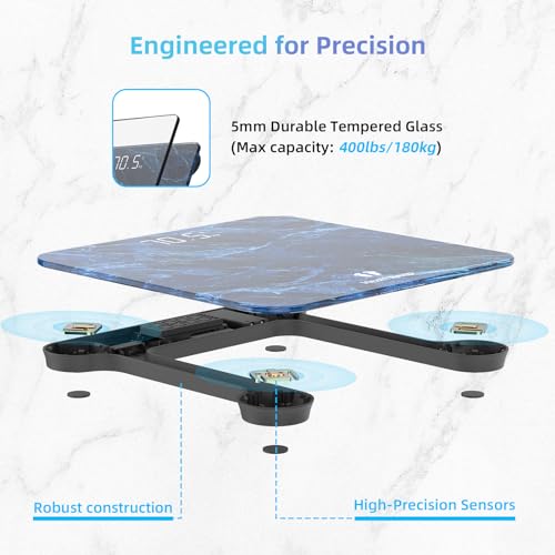Healthkeep High Precision Digital Bathroom Scale with Step-On Technology LED Display Slim Design Max 180kg/400lb Marble Blue - color: Blue 400lb