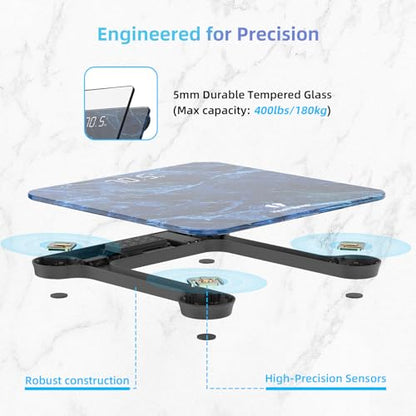 Healthkeep High Precision Digital Bathroom Scale with Step-On Technology LED Display Slim Design Max 180kg/400lb Marble Blue - color: Blue 400lb