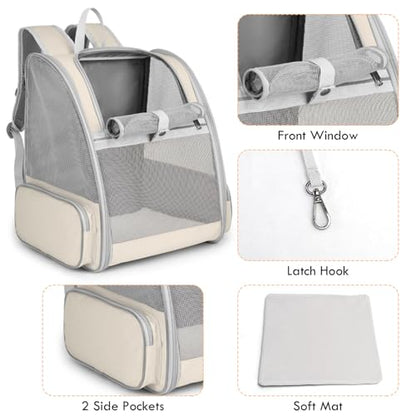 Cat Backpack Carrier, Large Pet Carrier Backpack with Kitten Wand Feather Toy for Medium Small Dog Cat Puppy Kitty Bunny up to 15lbs, Ventilated Mesh Kitten Bookbag for Travel Walking Outdoor (Beige) - color: Beige