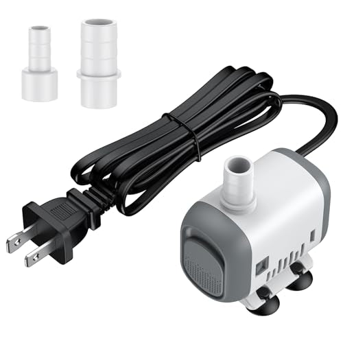 Pawfly Small Fountain Pump, 130 GPH Submersible Water Pump for Fountain, 8 W Mini Water Pump with 2.6 ft. High Lift, Quiet Water Fountain Pump for Aquarium Fish Tank & Waterfall - size: 130 GPH
