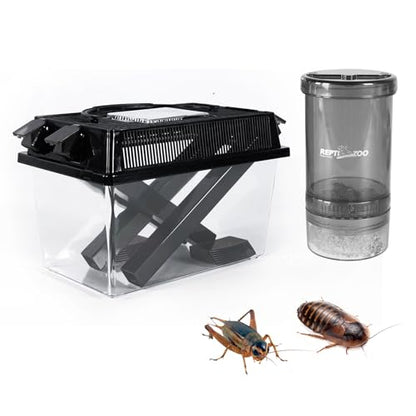 REPTI ZOO Reptile Cricket Keeper & Mixer Combo Kit, Reptile Cricket Calcium Powder Feeder, Feeding Dispenser Shaker for Bearded Dragon Gecko Lizards Chameleon Snake