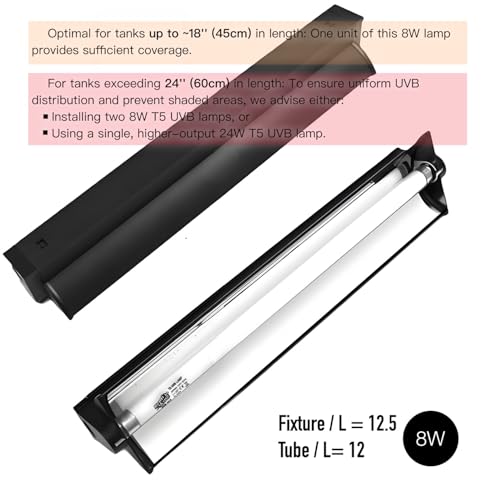 Upgraded T5 UVB Reptile Light, 10.0 UVB 8W German Made Fluorescent Lamp and Fixture Kit, for Desert-Dwelling Reptiles, Bearded Dragon,Tortoise, Snake, Strip Linear UVB Lamp Bulb,12 Inch