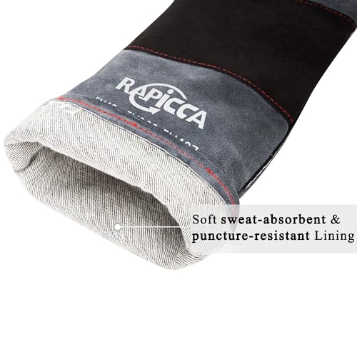 RAPICCA Animal Handling Gloves, Bite Proof Double Leather, 16 in Grey-Black | For Dog, Cat, Bird, Falconry, Snake & Reptile Handling; Vets, Groomers & Animal Control Teams - style: 16 Inches