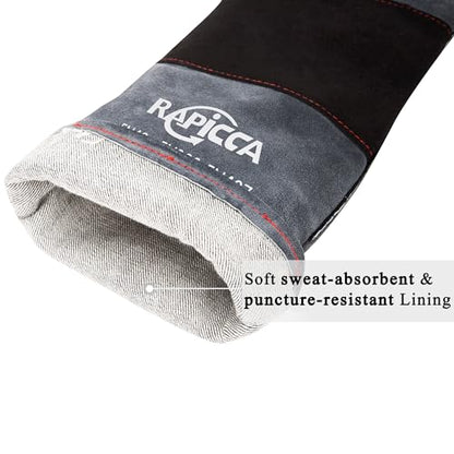 RAPICCA Animal Handling Gloves, Bite Proof Double Leather, 16 in Grey-Black | For Dog, Cat, Bird, Falconry, Snake & Reptile Handling; Vets, Groomers & Animal Control Teams - style: 16 Inches