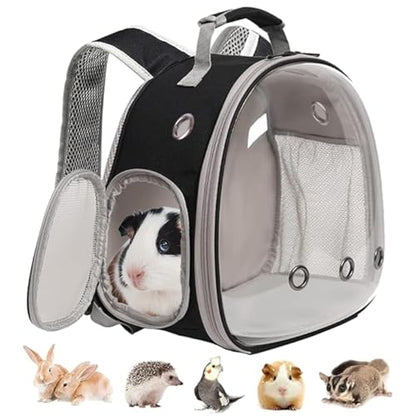 Guinea Pig Backpack, Space Capsule Bubble Window Small Animal Backpack for Guinea Pig, Bird Bunny Rabbit - color: Black