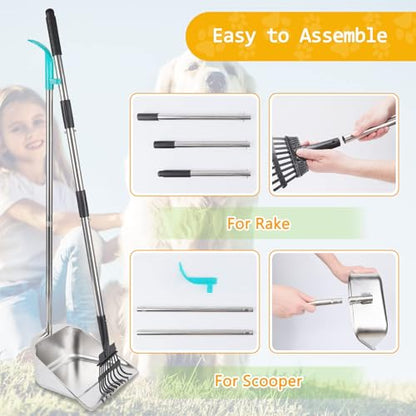 Dog Pooper Scooper for Large Dogs with Large Capacity Tray | 36" Long Handle Stainless Steel Dog Poop Scooper for Dogs,Lightweight Dog Poop Scooper for Yard
