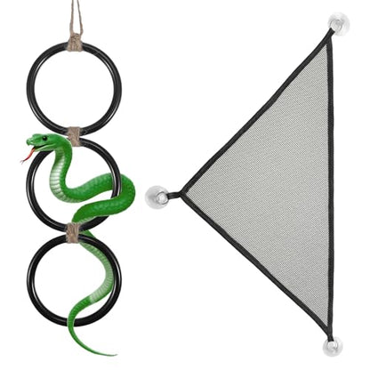 Snake Enclosure Accessories, Reptile Climbing Ring Hammock Set, Snake Tank Accessories for Ball Python, Corn Snake, Leopard Gecko, Chameleon, Lizard, Enrichment Toys Climbing Resting Perch