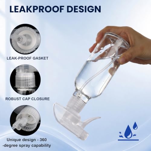 12oz Glass Spray Bottles 2 Pack, 360° Any-Angle Spraying | Refillable Leak-proof Bottles with Adjustable Nozzle; Ideal for Cleaning, Essential Oils, Plants & Hair Care - color: Clear