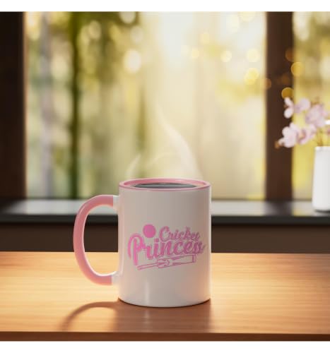 Cricket Princess Ball Sport Hobby Team Ceramic Mug, Pink/White, 11oz - color: Pink/White, size: 11 Ounces