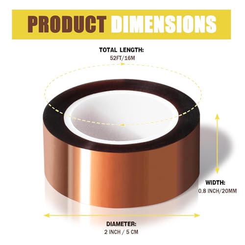 MEBMIK 4 Rolls 20mm x16m(52FT) Heat Tape High Temperature Heat Resistant Tape Heat Transfer Tape for Heat Sublimation Press Vinyl,No Residue