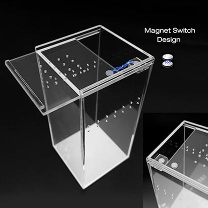 Small Acrylic Reptile Terrarium Kit, Acrylic Tank with Lid 3x3x6 Inch Clear Habitat Enclosure for Spider,Tarantula, Gecko, Hermit Crab, Frog and Insects Easy Assembly One-piece Leak-Proof - size: 5.9" x 2.95" x 2.95"