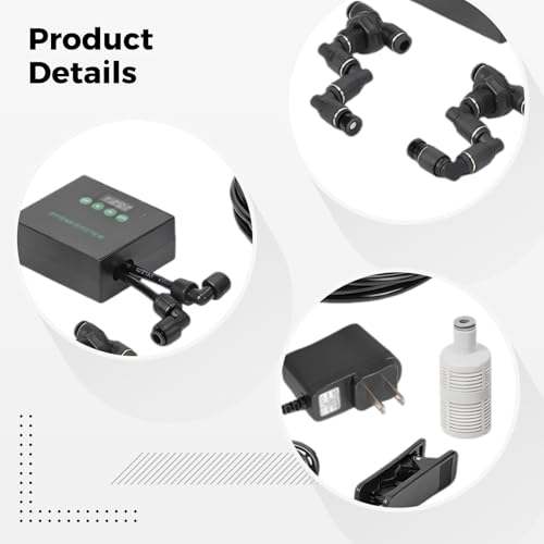 Reptile Misting System, Programmable Reptile Humidifier, Automatic Mister with US Power Cord, 360° Adjustable Dual Nozzles, Smart Timer, Self-Priming, Rainforest Spray Kit for Plant Terrariums