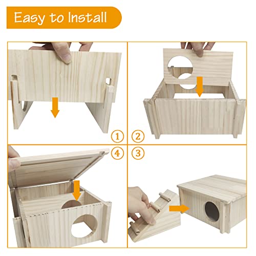 Fhiny Wooden Hamster Hideout for Small Animal, Gerbils Chamber Hut with Ladder Habitats Decor, Maze Climbing Toys for Dwarf Syrian Hamsters Mice and Other Small Pets - size: 2-Chamber with Ladder
