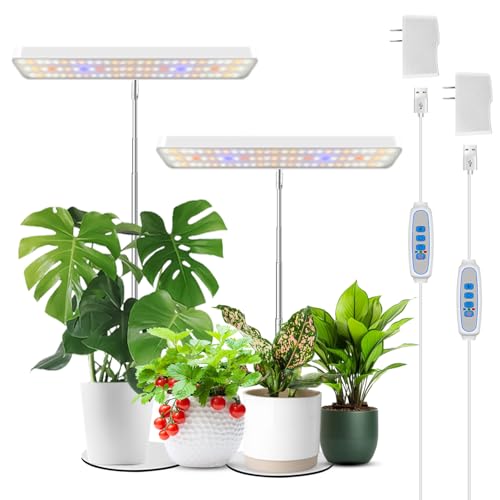Wiaxulay Plant Grow Light, 11in Full Spectrum for Indoor Plants with Base | Desk Growing Lamp with Metal Base, 7.8-26in Adjustable, 6/12/16H Timer, 3 Lighting Modes, 5 Dimmable Levels for Small Plants - size: 2 Pack(White)