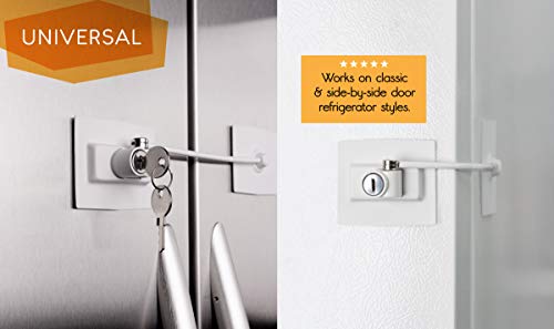 Premium Refrigerator Lock with Built-in Keyed Lock (White) - color: White