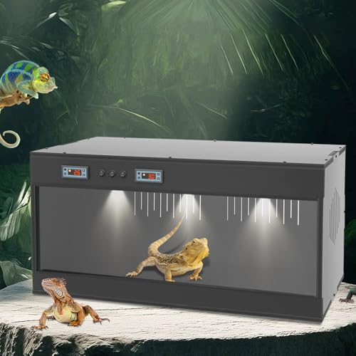 PVC Large Reptile Tank, Front Opening Reptile Terrarium with Dual Temperature Controller Snake Enclosure Reptiles Feeding Box with Glass Sliding Door for Chameleon Lizard Snake 31.5x15.8x15.8 (Black) - color: Black