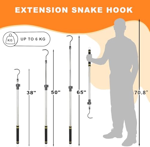 Snake Hooks, Stainless Steel Snake Hook Extendable Handled Desigh for Removling Large or Small Snakes and Reptiles Rattlesnakes Python Copperhead Stainless Steel Handle 35"-65" - size: 35-64inch
