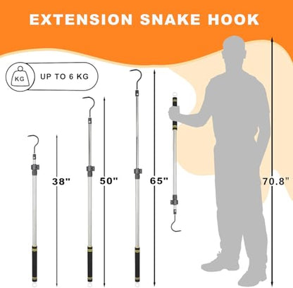 Snake Hooks, Stainless Steel Snake Hook Extendable Handled Desigh for Removling Large or Small Snakes and Reptiles Rattlesnakes Python Copperhead Stainless Steel Handle 35"-65" - size: 35-64inch
