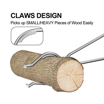 Skyflame 40-Inch Stainless Steel Log Claw Tongs | Heavy-Duty Metal Grip Grabber Tool, Indoor Fireplace Outdoor Gas FirePit & Wood Burning Chiminea/Campfire
