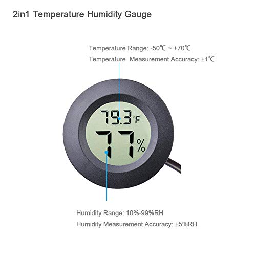 2-Pack Mini Digital Round Hygrometer Thermometer Gauge with Probe | Indoor Outdoor LCD Display Temperature Humidity Meter for Incubator Reptile Plant Terrarium Guitar Case