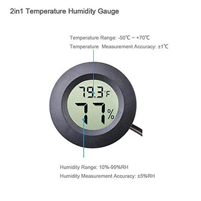 2-Pack Mini Digital Round Hygrometer Thermometer Gauge with Probe | Indoor Outdoor LCD Display Temperature Humidity Meter for Incubator Reptile Plant Terrarium Guitar Case