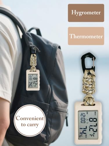 Portable Mini Thermometer,Digital Hygrometer Humidity Meter | Monitor Temperature Humidity,Display Time Date,Hourly Chime,10s Fast Refresh,Thermometer for Camping Hiking Travel