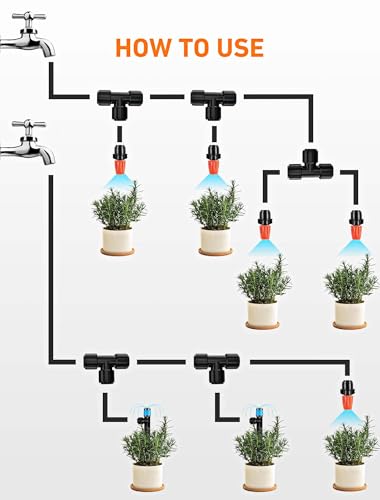 EVOULTES 16 Pack 1/4" Drip Irrigation Tee Fittings, Quick Connect | 16 Pack Tee Connectors, Fits 1/4" Irrigation Tubing, Leak Resistant Seal, Quick Push Installation, Durable Garden Use - size: 16PCS Tee Connectors