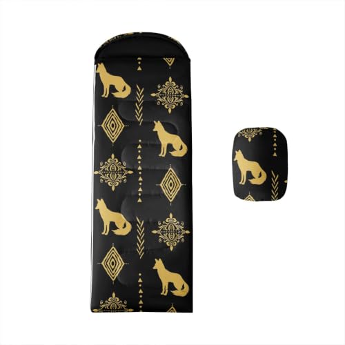 Erosebridal Sugar Skull Kids Sleeping Bag Southwestern Aztec Western Camping Blanket for Hiking Travel Hunting Sleep Bag - color: Black Yellow Gold 19