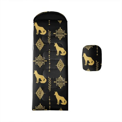 Erosebridal Sugar Skull Kids Sleeping Bag Southwestern Aztec Western Camping Blanket for Hiking Travel Hunting Sleep Bag - color: Black Yellow Gold 19