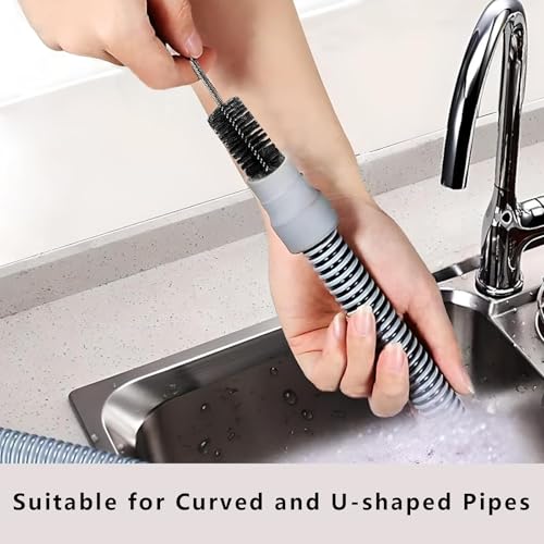 Flexible Drain Brush, 61'' Long Pipe Cleaner+ 17.7'' Sink Unblocker Tool | Drain Scrubber Bathroom,Washing Machine Cleaner for Drain Hose,Double Ended Nylon for Curved Pipes and Slim Holes