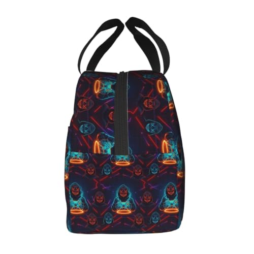 Adult Video Games Print Insulated Lunch Tote Portable | Video Games Player Art, Waterproof Reusable Thermal Bag, Side Pocket for Daily Outdoor Use - color: Pattern (863)