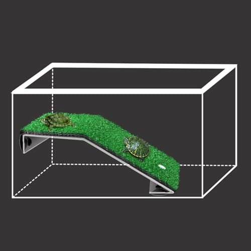 Saim 17Inch LengthTurtle Basking Platform Acrylic Reptile Ramp with Fake Grass Resting Terrace for Aquatic Turtles, Frogs, Newts, Salamanders and Axolotls - Large - color: Large:17Inch Length