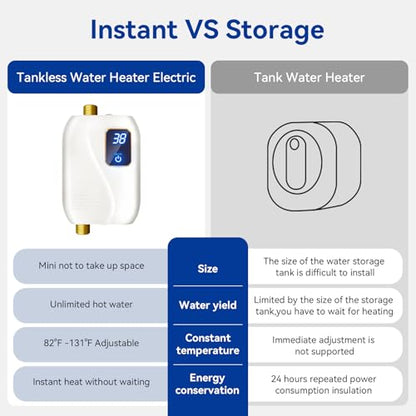 110V Tankless Water Heater Electric, 3000W Tankless Electric Water Heater Instant, Under Sink Water Heater with Digital Display, On Demand Hot Water Heaters Electric for Kitchen Washin Bathroom.