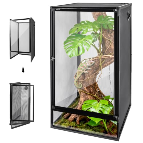 REPTI ZOO 18" x 18" x 36" Reptile Tank, Deluxe Foldable Screen Cage, 50 Gallon Vertical Terrarium with Fogger & Cable Pass, Tall Enclosure for Chameleon, Tree Frog, Crested Gecko, Arboreal Reptiles - size: 18" X 18" X 36"