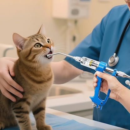 Pet Medication Syringe, Adjustable 30 ml Feeding Syringe for Small Animals, Curved Metal Nozzle, Transparent Tube, Leak-Proof, Manual Operation for Accurate Dosage