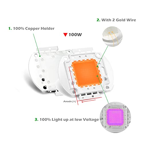 CHANZON High Power Led Chip 100W Full Spectrum Plant Grow Light | (380nm-840nm / 3000mA /DC 30V - 34V / 100 Watt) SMD COB Emitter Diode Components Bead for DIY Hydroponic Flowers Growing Lamp - color: M) Full Spectrum (380-840nm)