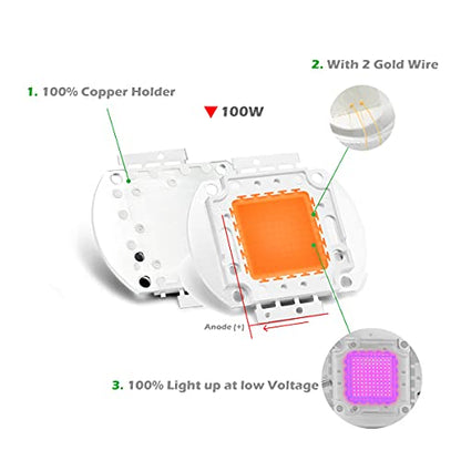 CHANZON High Power Led Chip 100W Full Spectrum Plant Grow Light | (380nm-840nm / 3000mA /DC 30V - 34V / 100 Watt) SMD COB Emitter Diode Components Bead for DIY Hydroponic Flowers Growing Lamp - color: M) Full Spectrum (380-840nm)