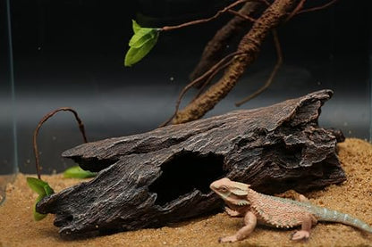 AQUA KT Reptile Hideout Tree Trunk Hollow Log Cork Bark for Lizard Bearded Dragon Snake Chameleon Hermit Crab Leopard Gecko Terrarium Habitat Decoration